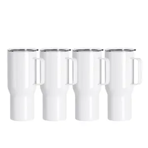 25 OZ Sublimation Travel Tumblers White With Handle and Leakproof Slide Lid 4Pack