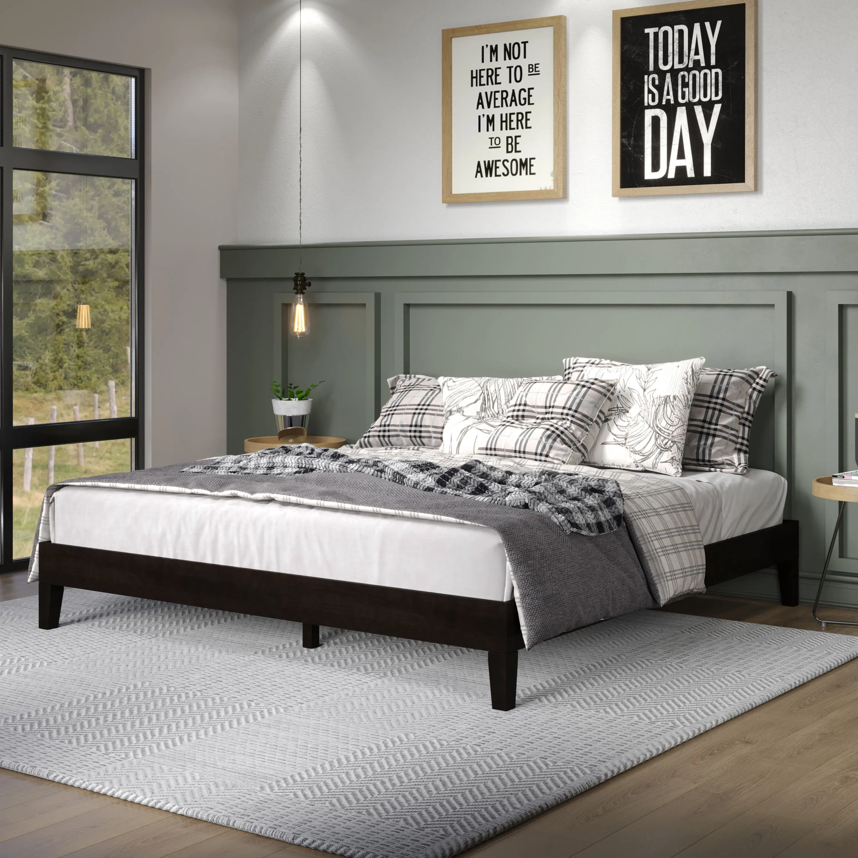 SALE - Nix Solid Wood King Platform Bed with 28-Slats and Black Finish for Modern Home Decor 75.5"W x 79.5"D x 12"H