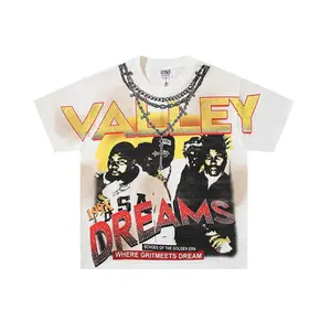 Vale Vintage Washed Streetwear T-Shirt | Bling Rhinestone Heat Transfer Print | Retro American Singer Graphic Tee | Y2K Hip Hop Summer Cotton Crew Neck Short Sleeve | Unisex Casual TikTok Shop Deals Monaco Club Flag Hoodie