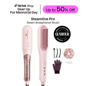 Wavytalk Steamline Pro Steam Hair Straightener Brush Hair Straightening Comb with Scrunchie and Glove