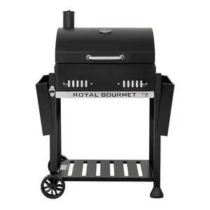 Royal Gourmet 24-Inch Movable Charcoal BBQ Grill, Outdoor Cooking Grill with 2 Foldable Side Shelves, Charcoal Grills for Patio Cooking Barbecue