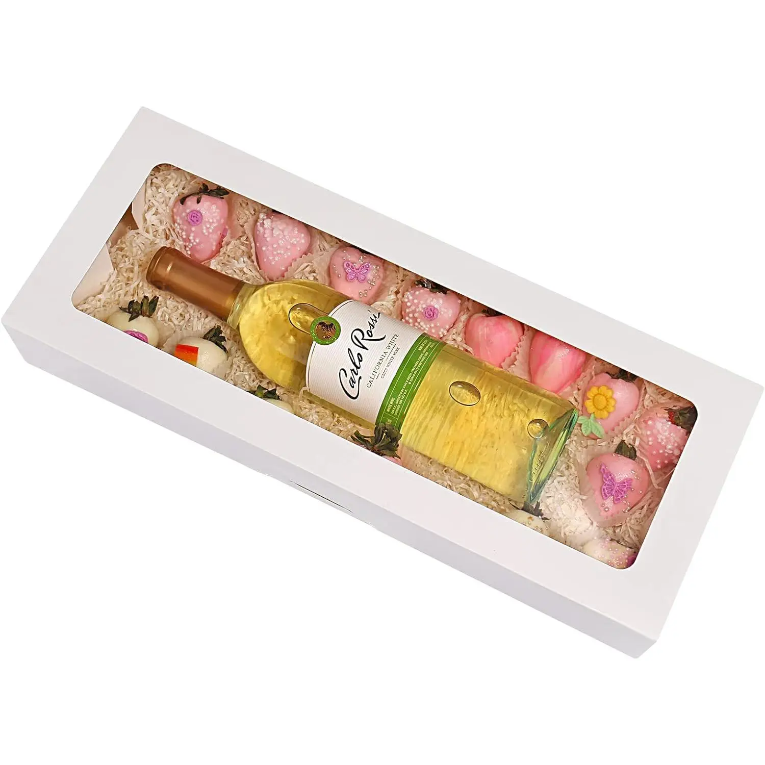 20-Pack 16" x 6.5" x 2.5" Cookie Boxes with Window, White Bakery Boxes, Strawberry boxes, Long  Boxes for Strawberries and Pastries