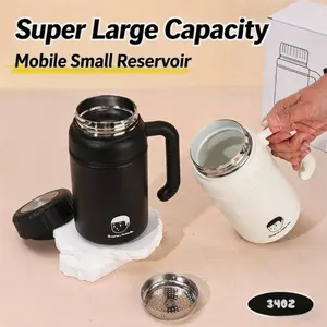 34oz Portable Ceramic-Lined Insulated Tumbler with Handle, Stainless Steel Outer, Double-Wall Thermal Flask with Tea Infuser for Office, Travel, Flasks