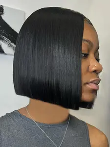 Real Human Hair Bob Wig, Brazilian Human Hair 4x4 HD Transparent Lace Frontal Pre-Plucked Glueless Natural Hairline with Baby Hair, Human Hair Short Straight Wigs for Women 8 inch Lace Front Bobs
