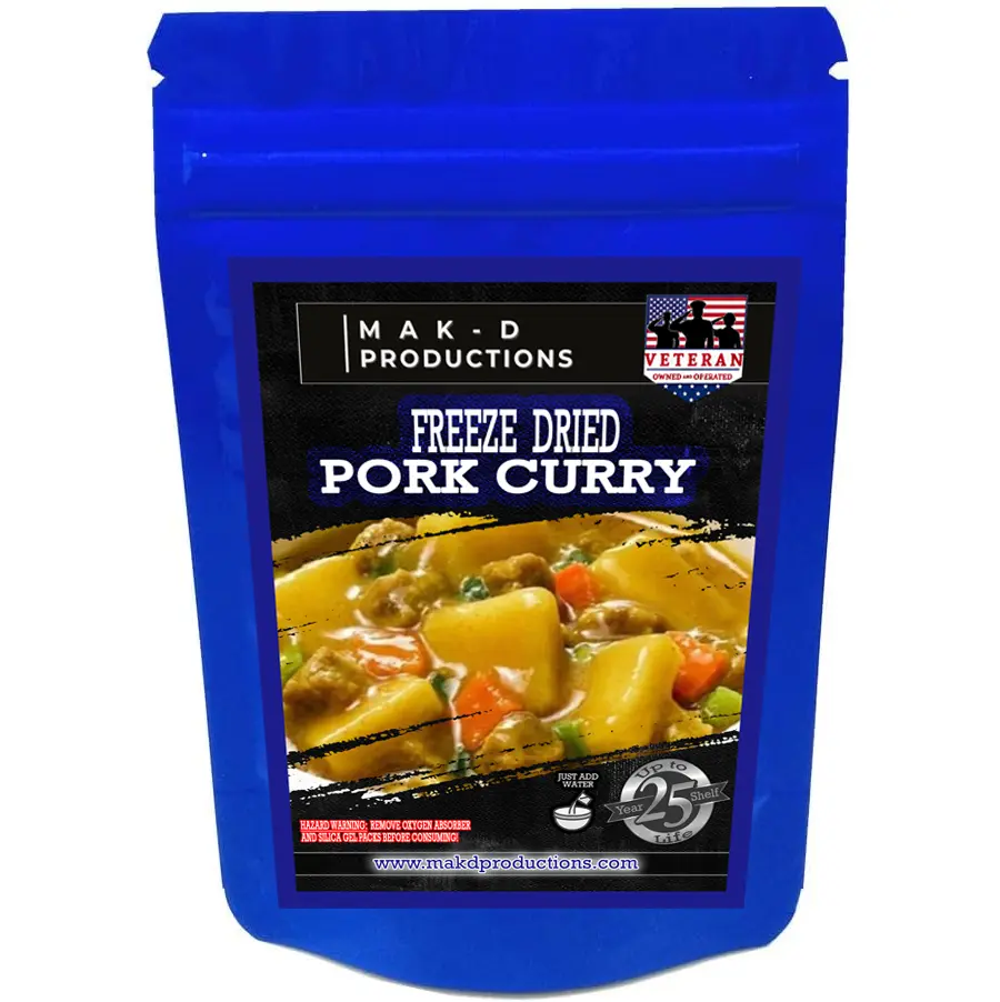 MAK D Productions Freeze Dried Meal - Soup - Sausage - Pork Curry Soup - Gourmet Recipes by a Sullivan University (Louisville, Kentucky) Culinary Chef Graduate - NEVER BLAND TASTING - MADE IN THE USA