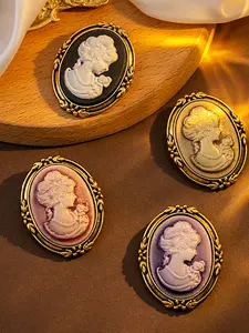 2026 New Vintage Beauty Head Brooch for Women, Ancient Copper Carved Frame Embossed Pin, Versatile Jacket Suit Robe Lapel Flower