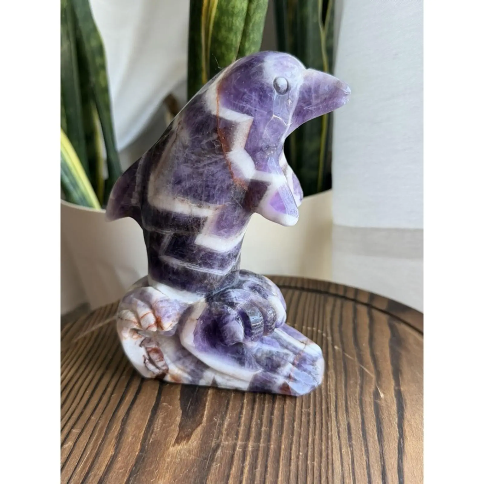 Chevron Amethyst Carvings Dolphin Penguin Pig Figurines Handcrafted Stone Art Decor