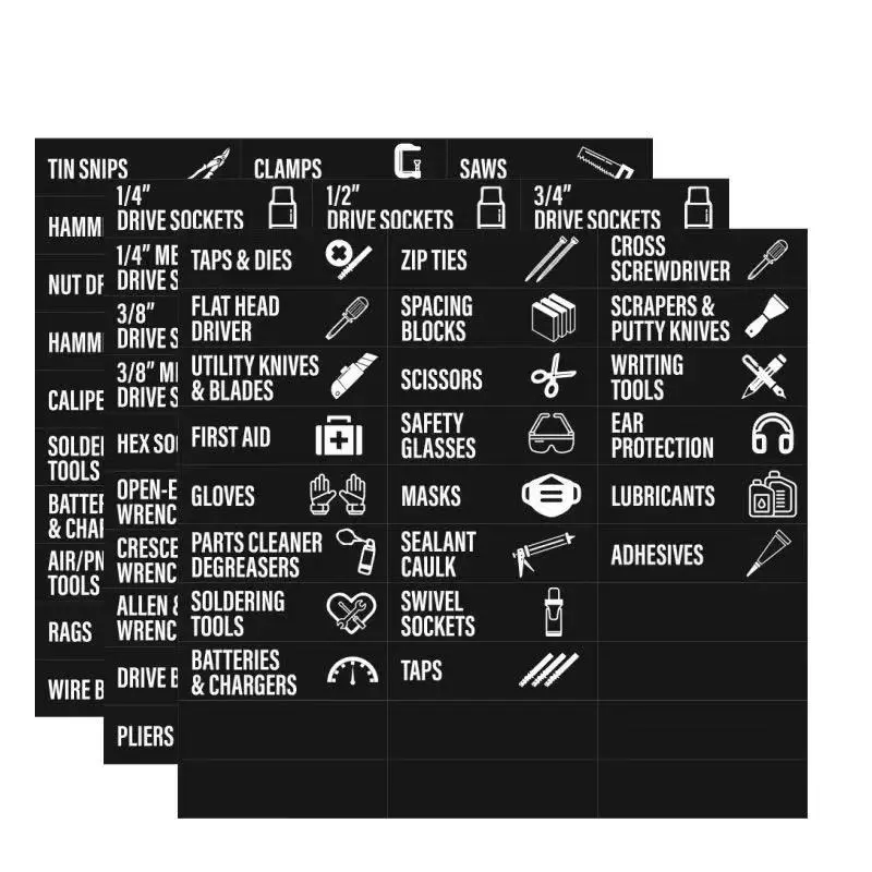 90 toolbox label stickers: 2.8x0.79 toolbox drawer label stickers, workshop and garage tool cart stickers, machine repair and DIY tool storage labels