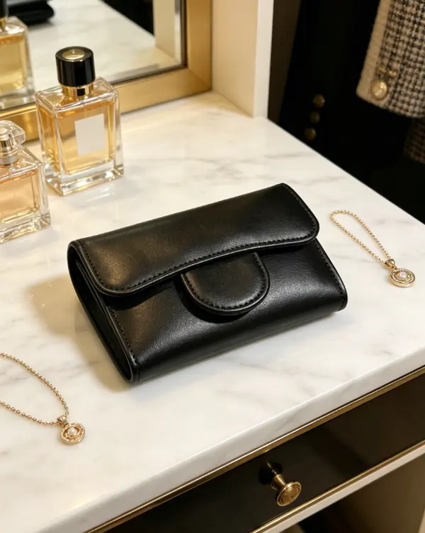 Vintage Quilted Mini Wallet, Inspired Trifold with Gold Hardware, Trendy Caviar Leather Cardholder for Women & Streetwear