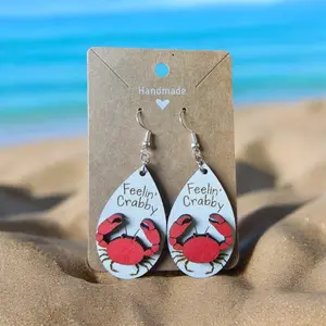 Handmade Wood "Feeling Crabby" Earrings Handmade Wood "Feeling Crabby" Earrings