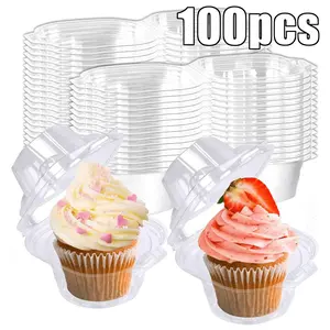 100PCS Stackable Transparent Single-Cupcake Plastic Containers,Ideal for Bakeries,Catering Services,And Cafes;Perfect for Keeping Treats Fresh During Father's Day,Teachers' Day,Wedding
