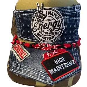 I Match Energy Brand High Maintenance Patch Design with Denim and Camo Elements Original Style