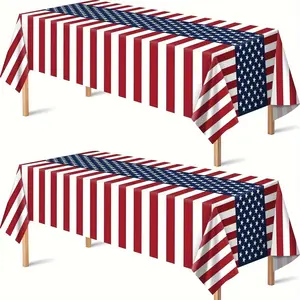 2pcs/set American Flag element design Tablecloth, Patriotic, Disposable Rectangular Plastic Tablecloth, Independence Day, Memorial Day, 250Th Anniversary, party supplies, Independence Day Party Decorations, Plastic Table Cover