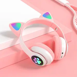 8d music headphones Flash Lamp Cute Cat Ears Bluetooth5.0 Stereo With Mic Support TF Card Wireless Kids Girl Earphone Birthday Gi