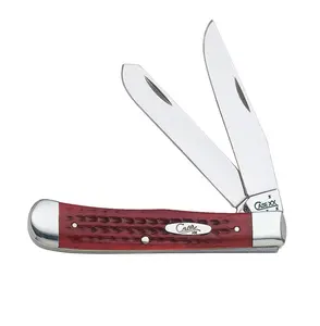 Case Trapper Classic Pocket Worn Corn Cob Jig Old Red Bone with Tru-Sharp Stainless Steel Blades and Clip & Spey Blades - Model 783