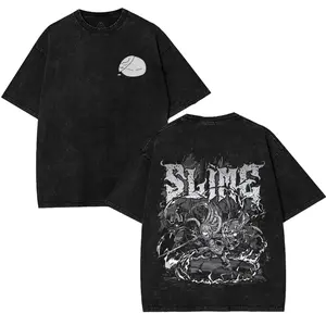 Azure Tempest Tensei Shitara Slime Tee Washed Vintage Oversized Heavy Cotton Double Printed Anime Manga Graphic T-Shirt Retro Unisex Streetwear Top Gift 100% Premium Cotton 230gsm Soft Durable Relaxed Fit S-5XL - Menswear, Fabric
