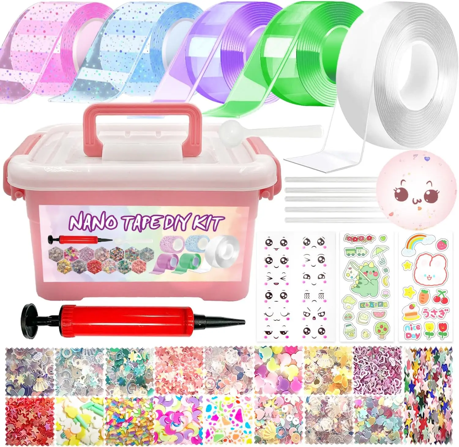 5 Pack  Halloween Fall Gift  Nano Tape Bubble Kit, Nano Double-sided Adhesive Tape with Straws and Sequins, Nano Tapes DIY Craft Kit, Tape Refill Tape Roller Scrapbook Materials