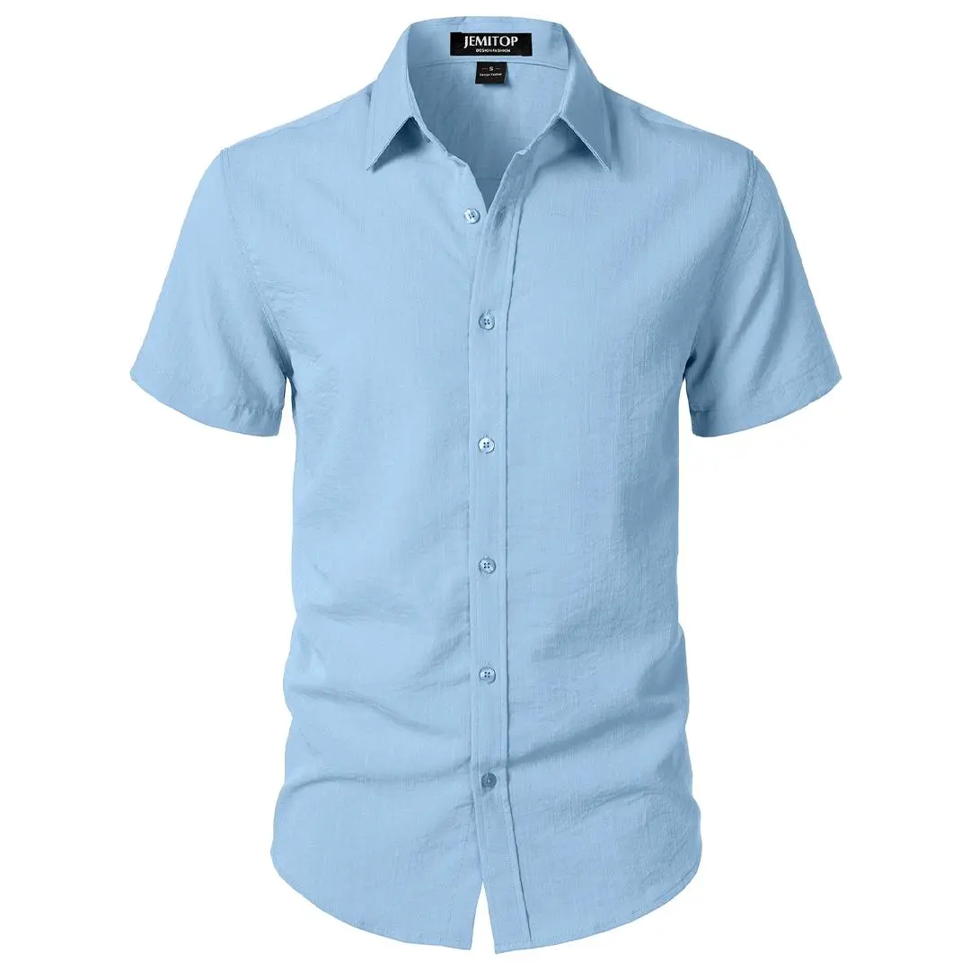 JEMITOP Men's Classic Textured Shirt, Casual Short Sleeve Button Down with Stretch for Summer Vacation, Business Casual Wear, Menswear, Button Down Loose, Plain, Casual Comfy Collared,clothes for back to school,first day of school outfits
