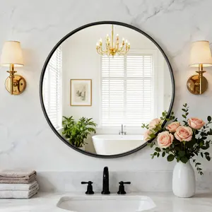 Round Wall Mirror, Bathroom Mirrors for Over Sink, Circle Mirror for Bathroom, Entryway, Bedroom, Vanity Decor