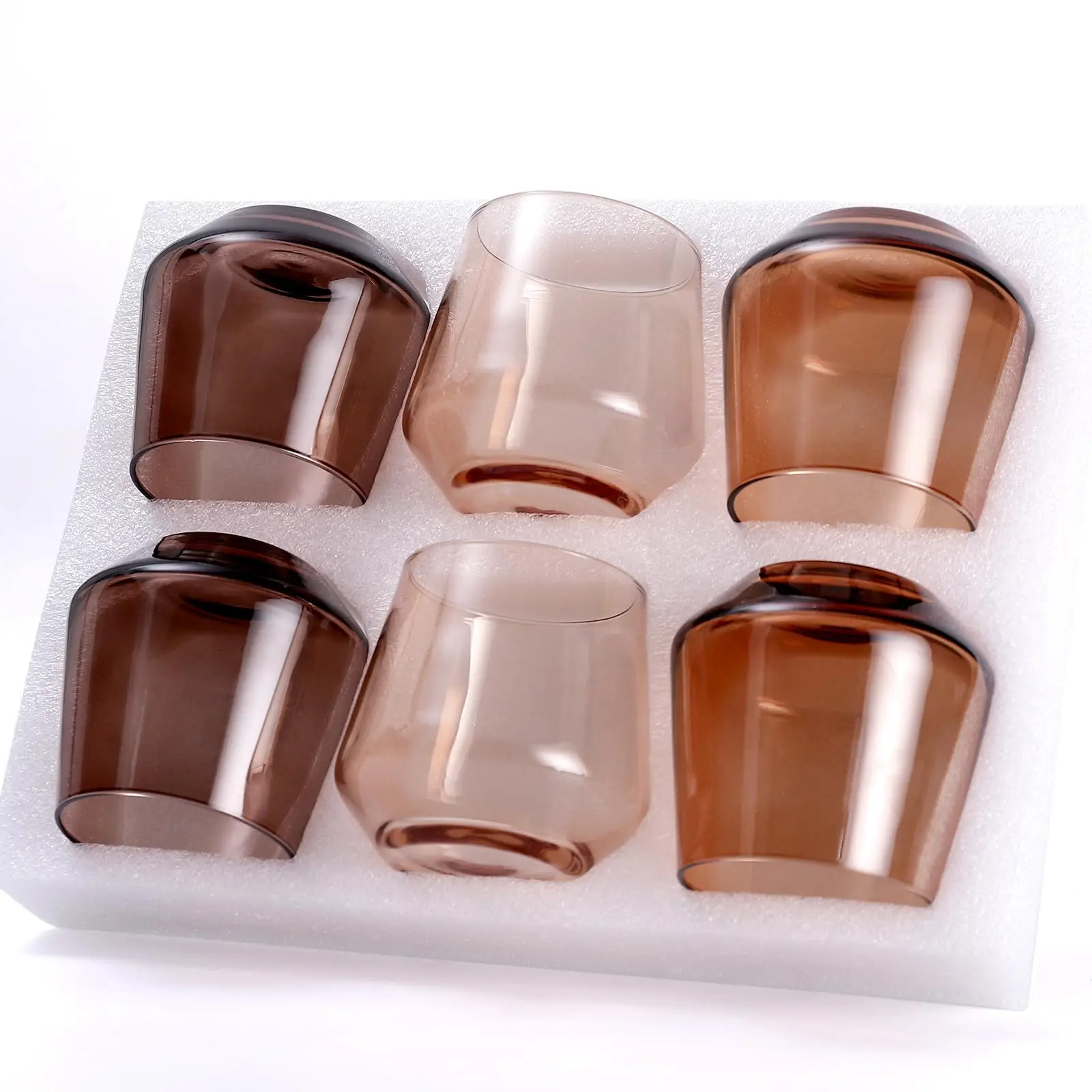 Venus 6-Piece 14oz Stemless Dark Amber Premium Durable Assorted Colored Glasses Set, Brown Otezla Tumbler Kitchen Drinkware, Durable Glass