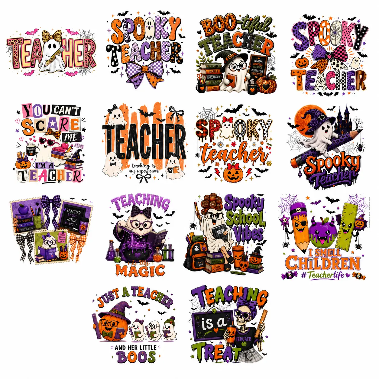 Teacher Bundle V2 Ready-to-Press DTF & Sublimation Heat Transfers - for Teacher T-Shirts, Sweatshirts, DIY Printmaking Embossing Accessories