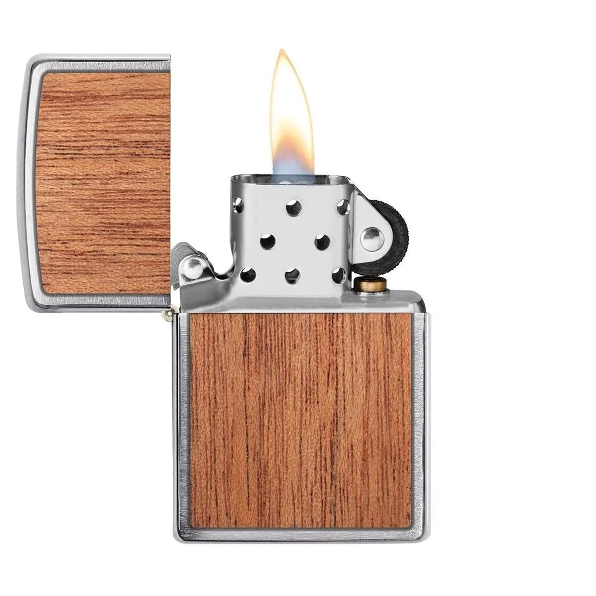 212 MAIN Mahogany Emblem Laser-Cut Wooden Lighter with Brushed Chrome Trim - Refillable, Windproof Pocket Lighter, Men's Accessories, Car Interior Decoration Accessory with Gift Box