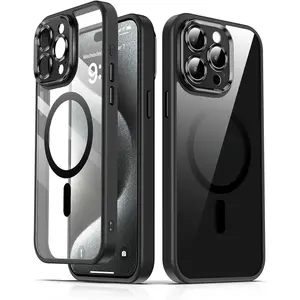 Clear Magnetic Phone Case for iPhone 17 16 15 14 13 12 11 Pro Max Case 16PLUS Clear  MagSafe Compatible with Reinforced Camera Protection Drop Protection Non-Yellowing Slim Protective Black Clear Case
