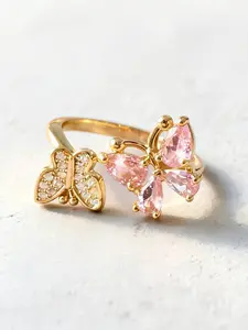 An exquisite pink zirconia double-butterfly open-band ring – a versatile ladies’ ring with a youthful, affordable luxury vibe – perfect for everyday wear, manicure photoshoots and dates – also an ideal, thoughtful gift for a close friend
