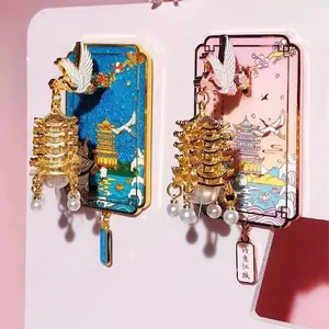 Lantern Fridge Magnet – Glowing Yellow Crane Tower Decor Souvenir, Magnetic  Night Light