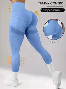 Women's Seamless Yoga Leggings, High Stretch Leggings, High Waist Butt Lifting Compression Pants, Pure Color Versatile Outdoor Sports Riding