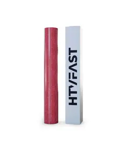 HTVFast Glitter HTV Vinyl Rolls Heat Transfer Vinyl - 11.8" x 10' Roll - Adhesive & Flexible PU Material - Easy to Cut, Weed & Transfer at Home - Works on Plastic, Wood, Ceramic & Fabric (Signal Red)