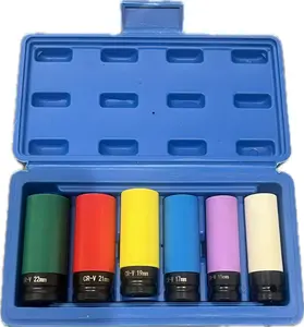 6PCS 1/2" Drive Impact Lug Nut Socket Set | 14 15 17 19 21 22 mm Wheel Protector Impact Socket Set Non-Marring Thin Wall Socket for Effortless Removal of Lug Nuts with Colored Protective Sleeve