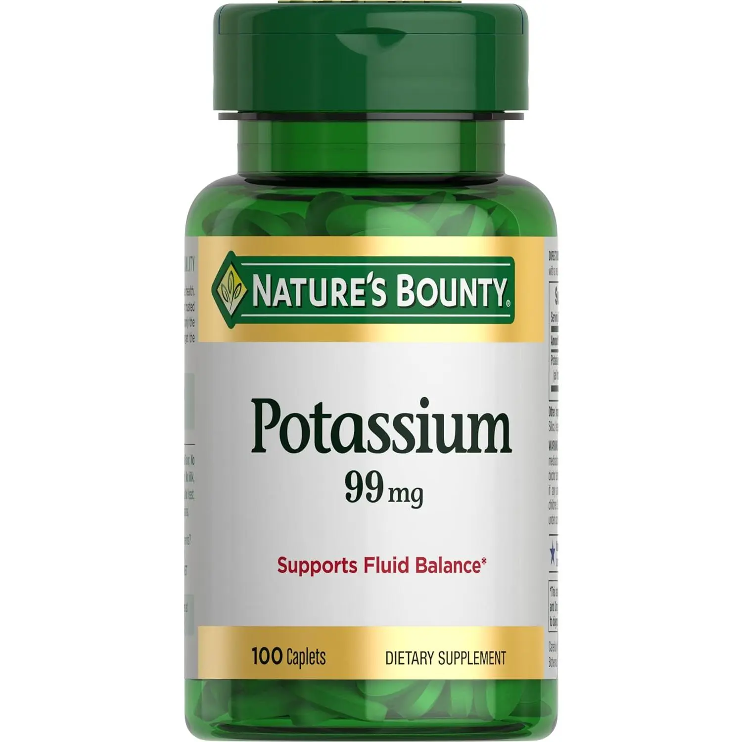 Nature's Bounty Potassium 99mg, 1 Per Day, 100 Vegetarian Caplets | Supports Fluid Balance and Muscle Activity, Normal Heart Function, Potassium Gluconate Dietary Supplement, Gluten Free