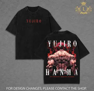 Men’s Gym T-Shirt, Yujiro Hanma Demon Back Graphic Tee, Strongest Creature On Earth, Vintage Washed  Gym Pump Cover, Streetwear Harajuku Top, Men’s Heavy Cotton Manga Fan Gift Apparel