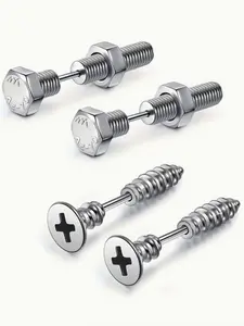 Punk Style Screw Design Stud Earrings(2 Pairs) Studs Earrings, Fashion Jewelry for Men for Party, Daily Clothing Decor, Trendy All-match & Exquisite Jewelry for Birthday Gift