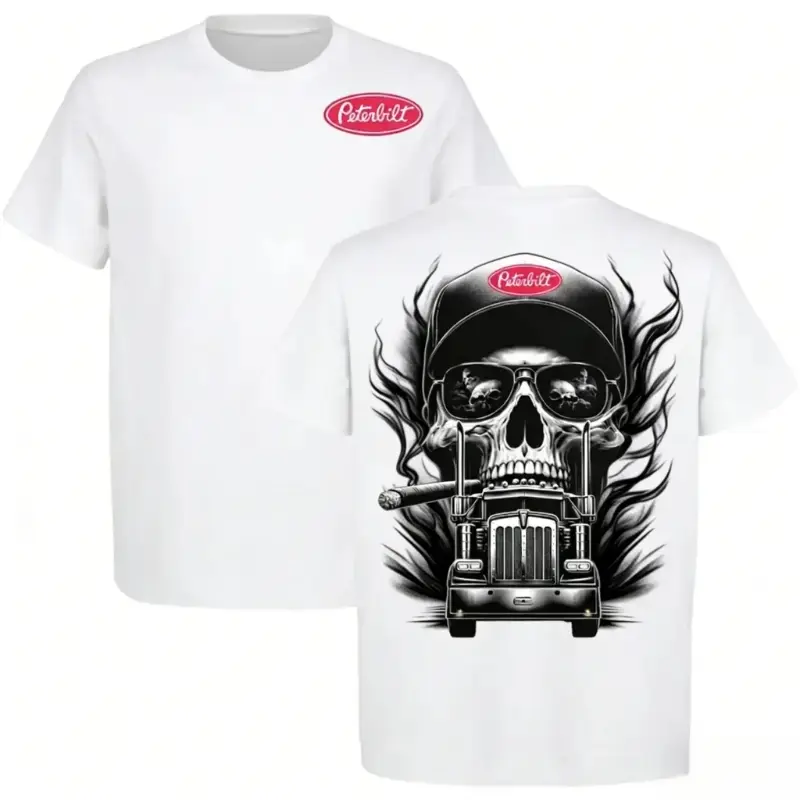 Peterbilt Skull Trucker TShirt Truck Driver Shirt Biker Skull T-Shirt Big Rig Shirt Men Trucker Life Tee Heavy Duty Truck Lover Gift