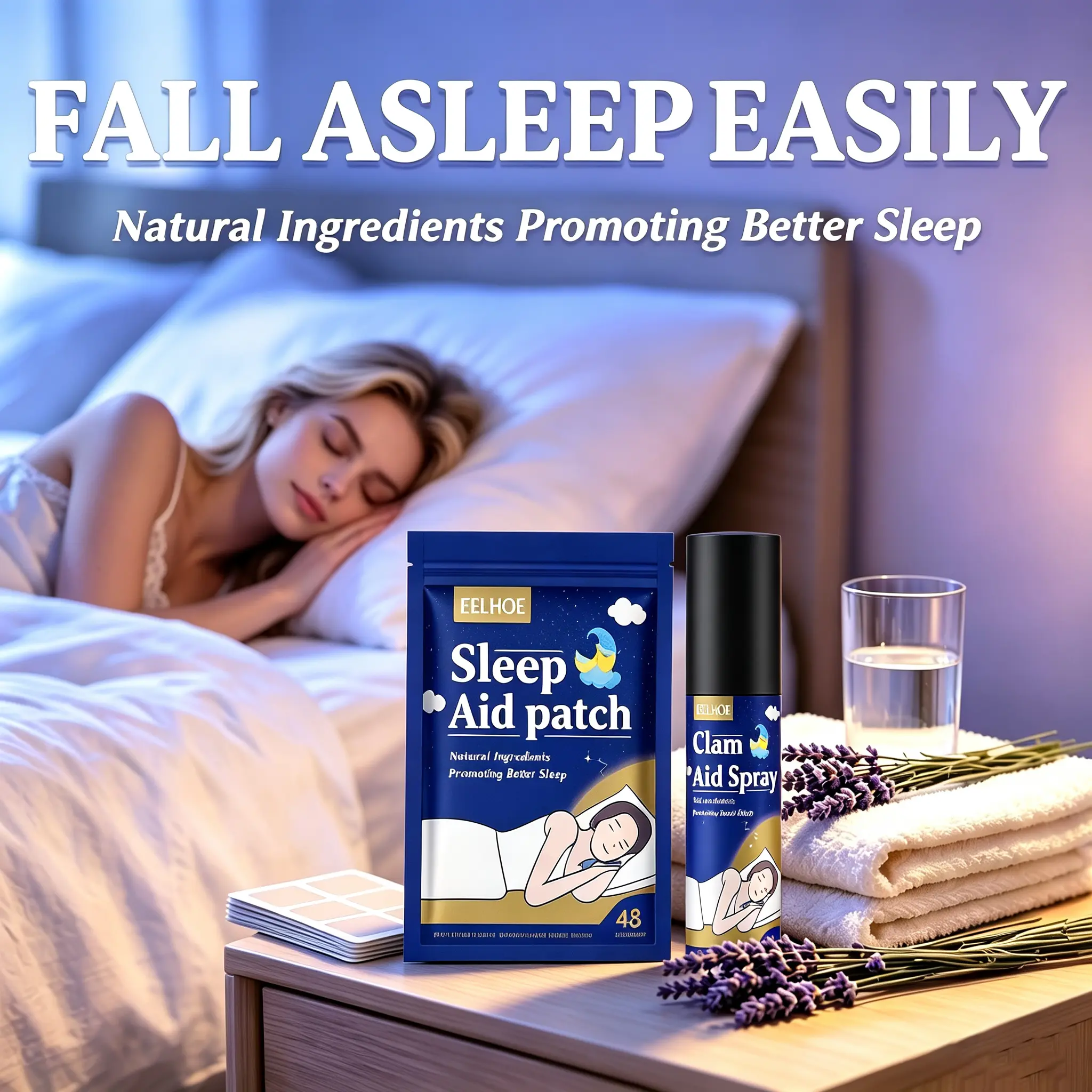 Night Relax Set,  Sleep Aid Patches & 60ml Calming Aid Spray, 48Pcs Natural Plant Soothing, Gentle Herbal Formula Ease Restless Mood Before Bed, Create Quiet Cozy Bedtime Atmosphere, Skin-Friendly Relax Kit for Adults Daily Night Rest Care