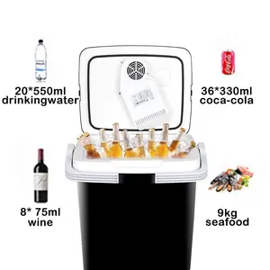 JupiterForce Compact Iceless Thermoelectric Cooler & Warmer Mini Fridge - 5.7Gal (27.5Qt) Polyester Construction, 12V Car Plug, Cooler Mini Fridges, Double-Compartment, Energy-Saving, Multi-Temperature for BBQ, Camping, Double-Compartment Mini Fridges
