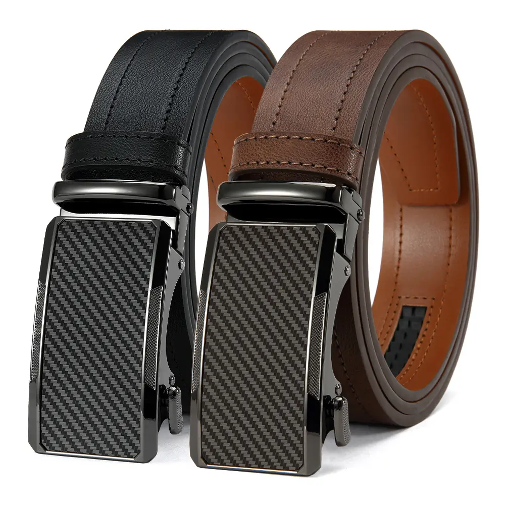【cuttable】Men's Leather Ratchet Belt Easy Release Adjustable No Hole Designer Belt for Business Casual Wear, Perfect Birthday & Holiday Gift for Men brown option