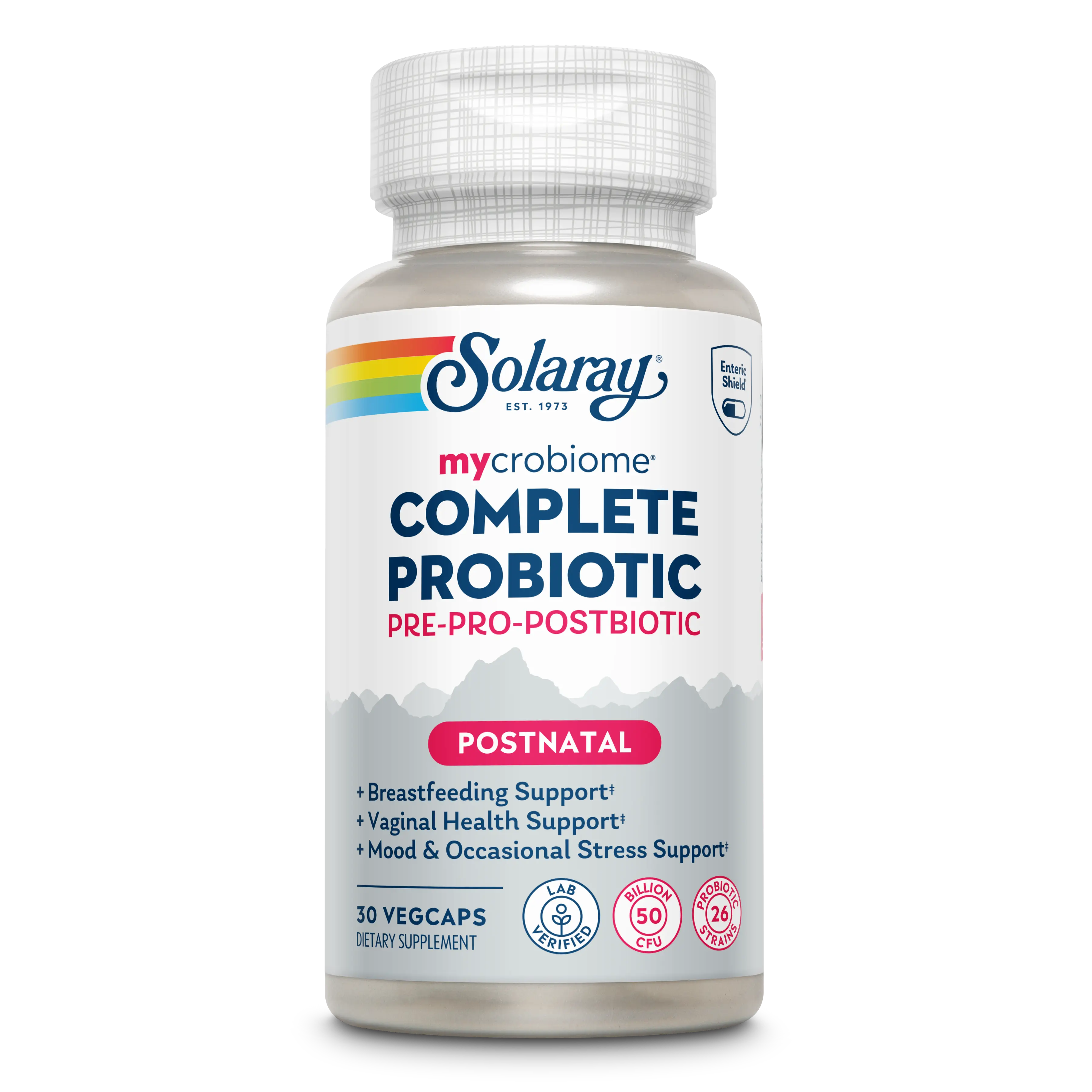 Solaray "Postnatal" Mycrobiome Complete 3-in-1 Probiotic  (Pre+Pro+Post) -50 Billion CFU Triple Action Formula- Breastfeeding, Vaginal, Mood & Stress Support 30 VegCaps - Women's Health