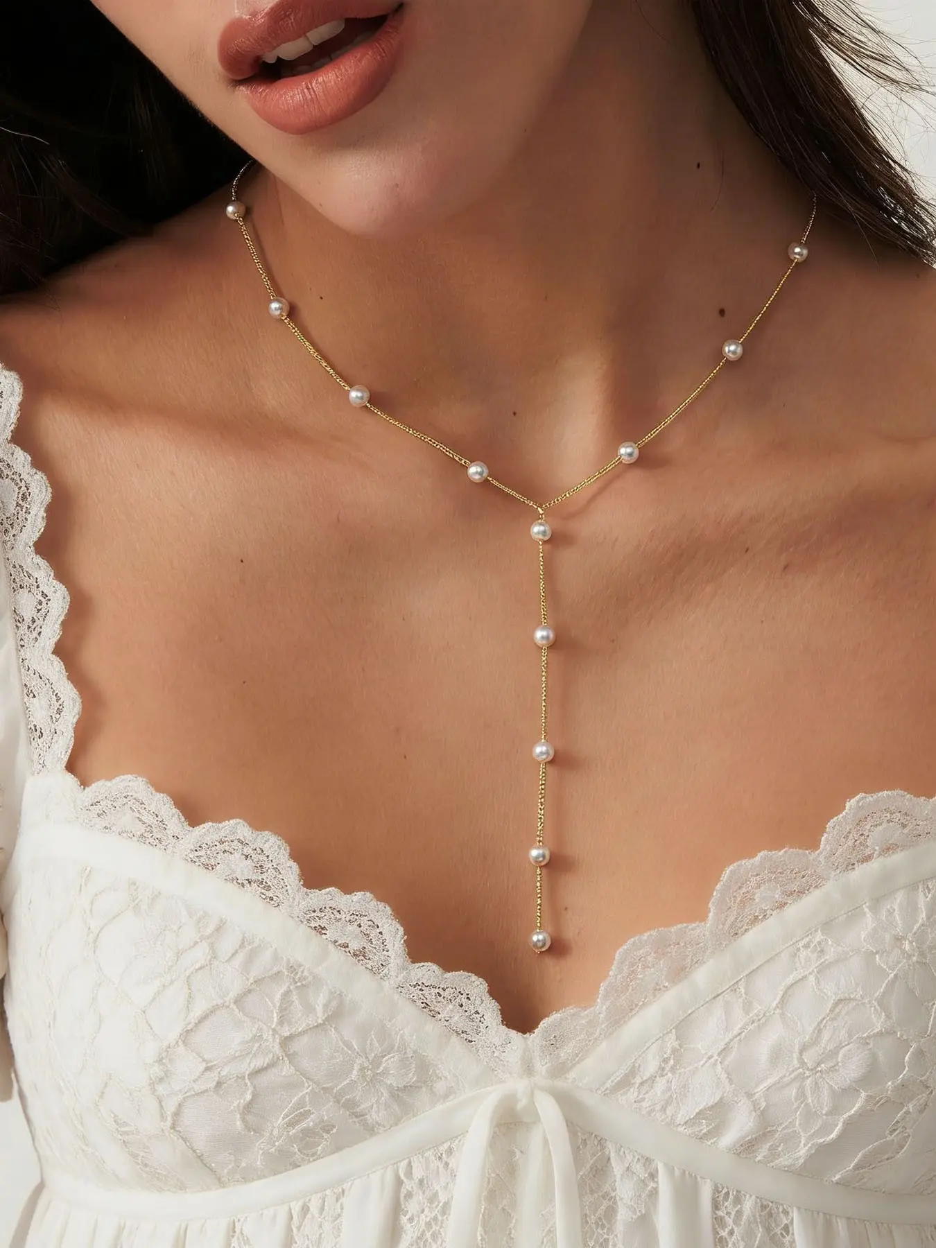 Elegant Y-Necklace Pearl Y-Shaped Necklace,Elegant Y-Necklace | Adjustable Artificial Chain for Women - Dainty Daily Wear Necklace, Perfect for Weddings & Everyday Glam, Imitation Necklace, Wife Necklace, Jewelry Necklace