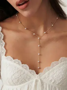 Elegant Y-Necklace Pearl Y-Shaped Necklace,Elegant Y-Necklace | Adjustable Artificial Chain for Women - Dainty Daily Wear Necklace, Perfect for Weddings & Everyday Glam, Imitation Necklace, Wife Necklace, Jewelry Necklace
