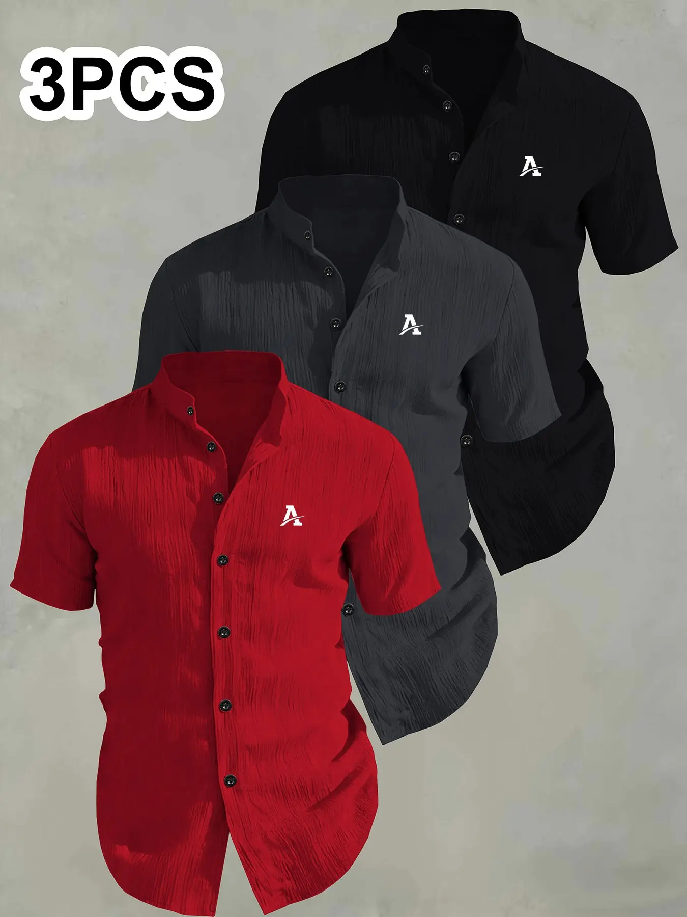 3-Pack Men's Summer Short Sleeve Classic Print Fitted Shirts, Breathable Solid Collar Button-Up, Ideal for Outdoor Beach Pool, Casual Swimwear, Beachy Shirt, Perfect for Summer