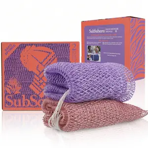 SubSahara Authentic African Net Sponge 2 Pack Exfoliating Bath & Shower Loofah for Body Face Gentle Scrubber All Skin Types Travel Durable Nylon Machine Washable