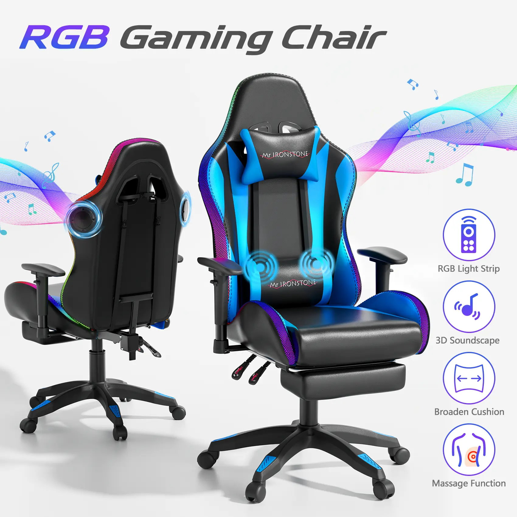 Blue Gaming Chair Pro(RGB, Speakers & Massage)