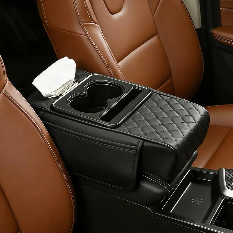 5-in-1 Multifunctional Armrest Box Cover for Cars - Car Interior Accessory, Center Console Tool Organizer with Cup Holder, Phone Slot, Storage Pocket, Tissue Holder for Organized Storage, Car Interior Accessories