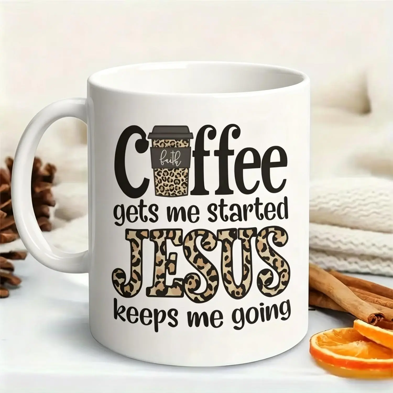 Single Ceramic Mug Featuring Christian Bible Verses 11Oz Leopard Print Personalized Name Coffee Cup Inspirational Religious Gift Festival Souvenir