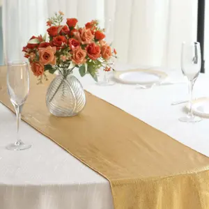 Polyester Table Runner 12"x108" Gold with Shimmer Sequin Dots Design - Wrinkle-Free Finish for Stylish Events