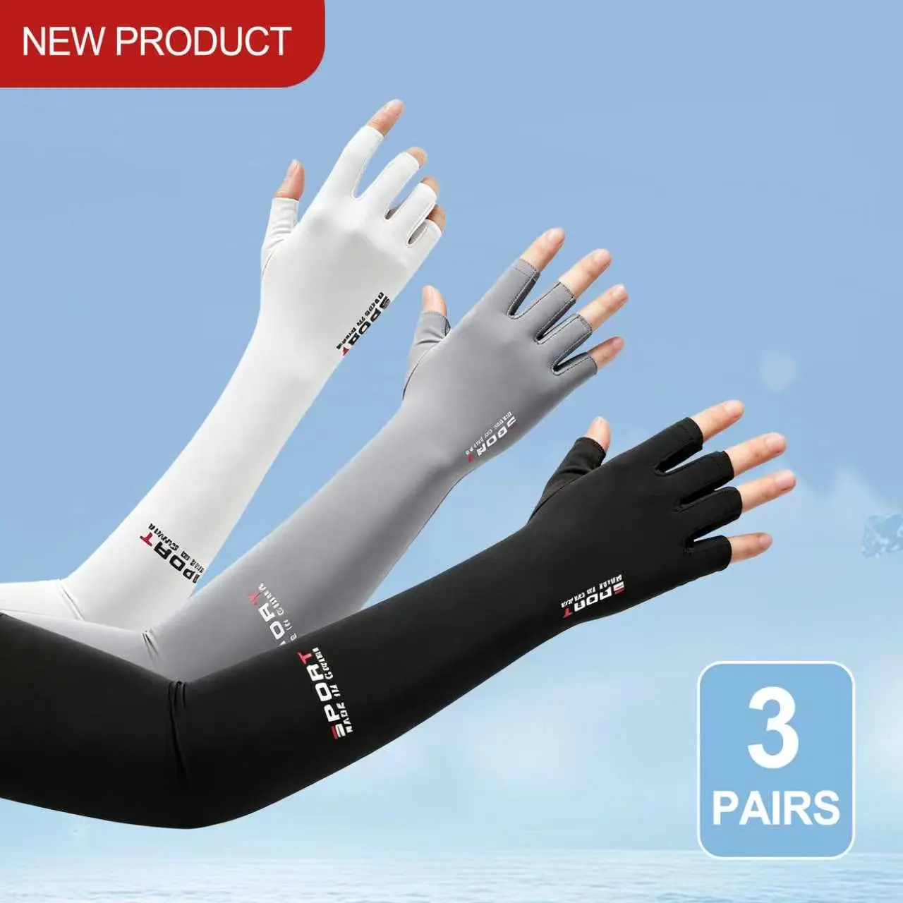 3 Pack UV Protection Gloves UPF 50+ Sun Gloves for Women and Men Black White Gray Fingerless Non Slip Gloves for Driving Fishing Cycling Hiking Gardening Outdoor Summer