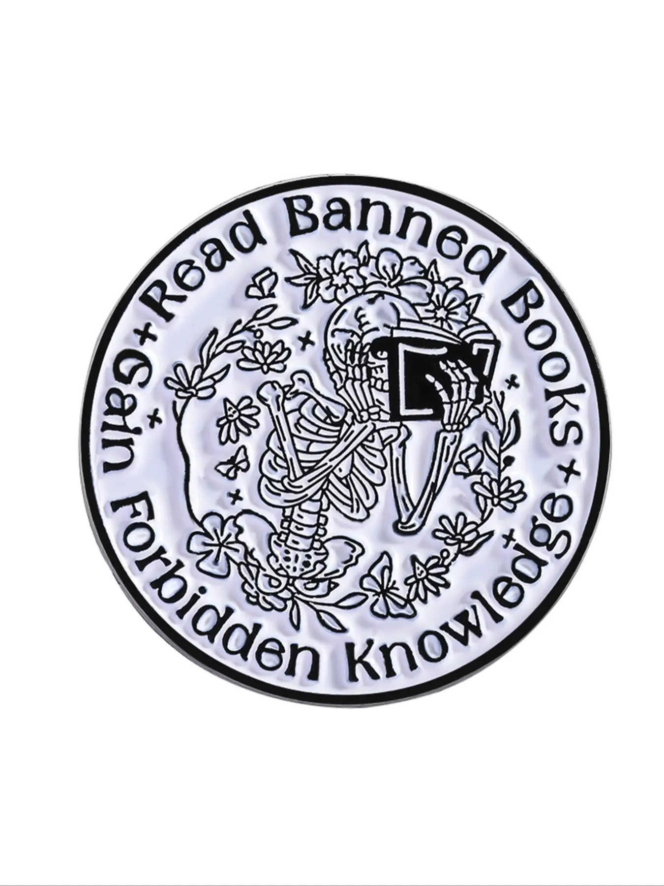 Read banned books skull quote Flower Lapel Pin Brooch Alloy Brooch Pin cartoon badge paired with clothing backpack fashion jewelry Men Accessories suitable for men and women daily wear exquisite gift for friends